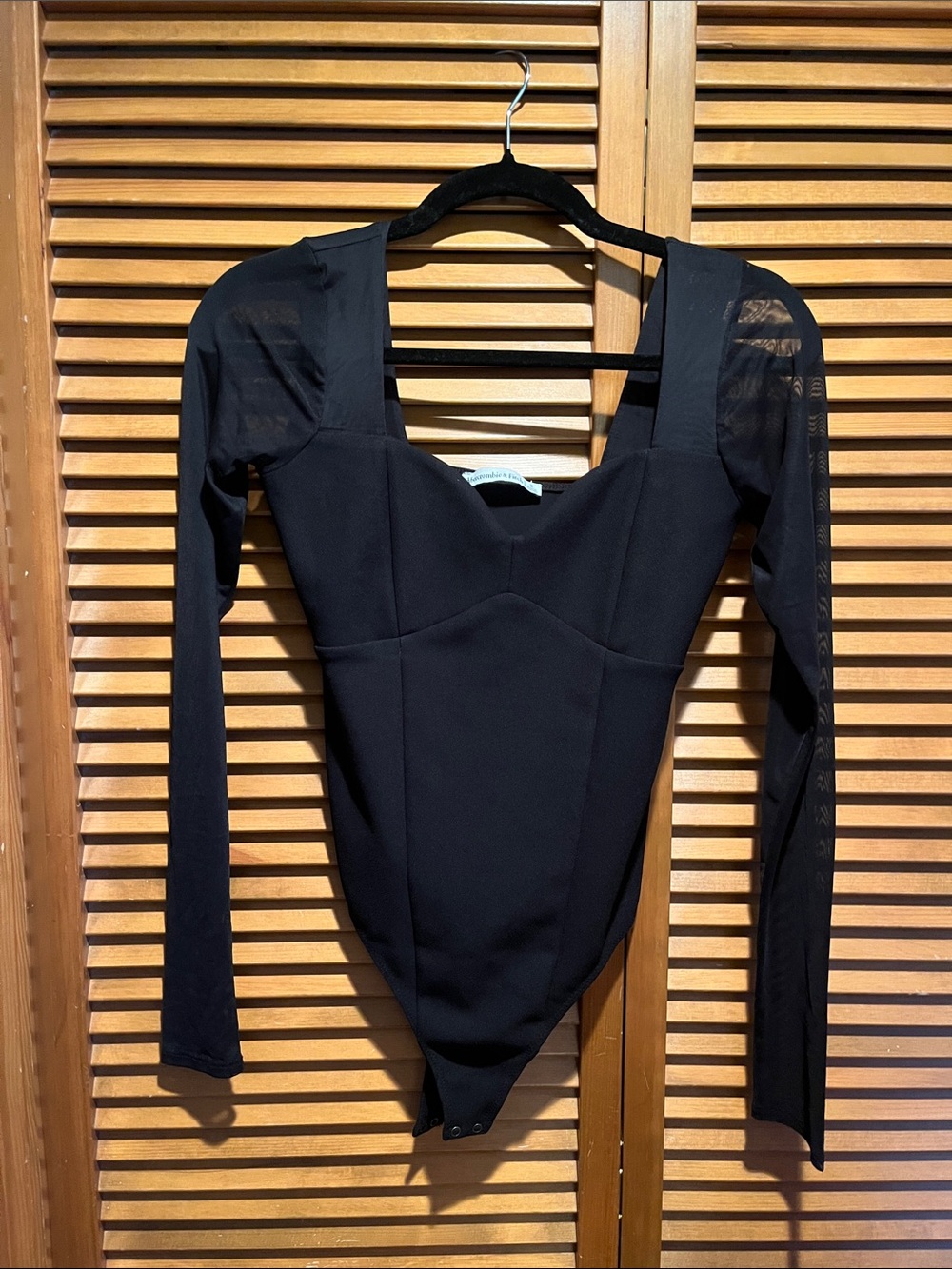 Abercrombie & Fitch Black Sheer Long-Sleeve One-Piece Bodysuit